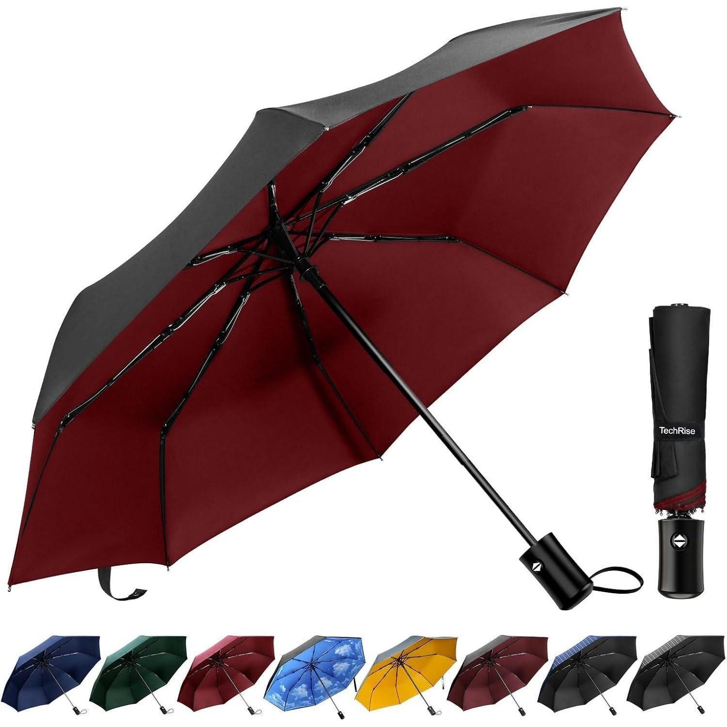 LuxusKollektion Taschenregenschirm Regenschirm Taschenschirm Sturmfest Automatik Faltbar Rot und Schwarz
