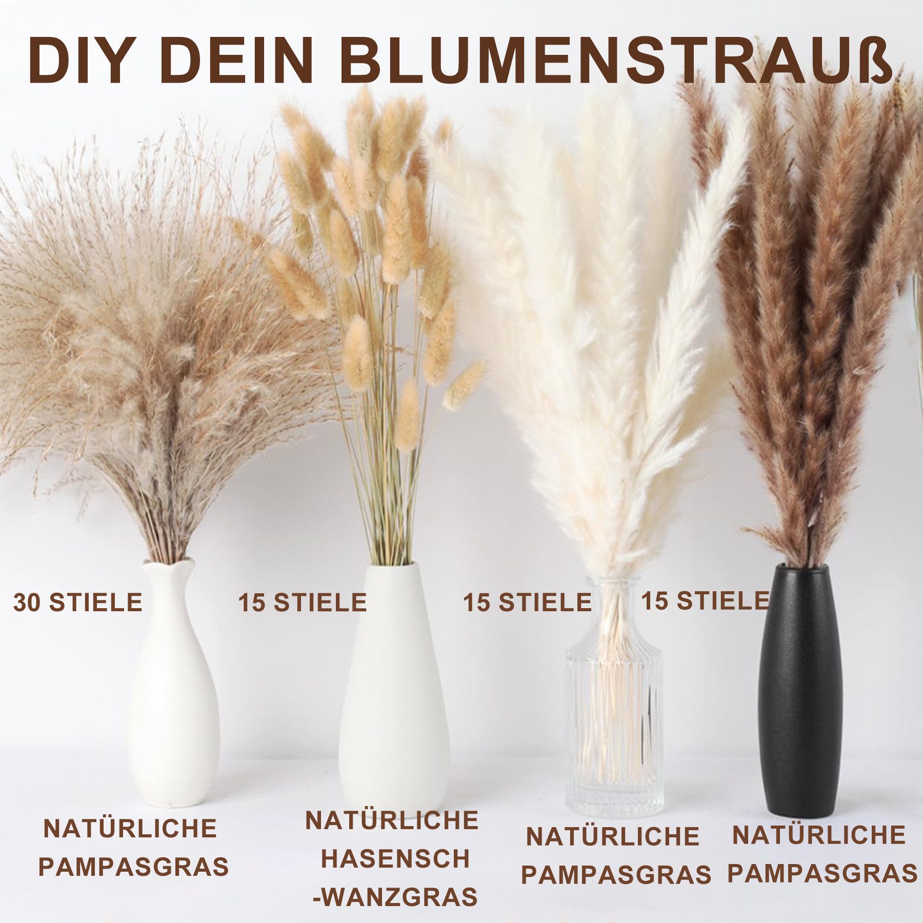 Trockenblume 75 Stück Trockenblumenstrauß,DIY Natürliche Pampasgras Kunstvo günstig online kaufen