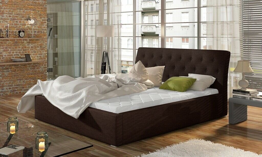 Doppel Bett, Hotel Designer JVmoebel Braun Bett Luxus Design Betten Polsterbett Polster