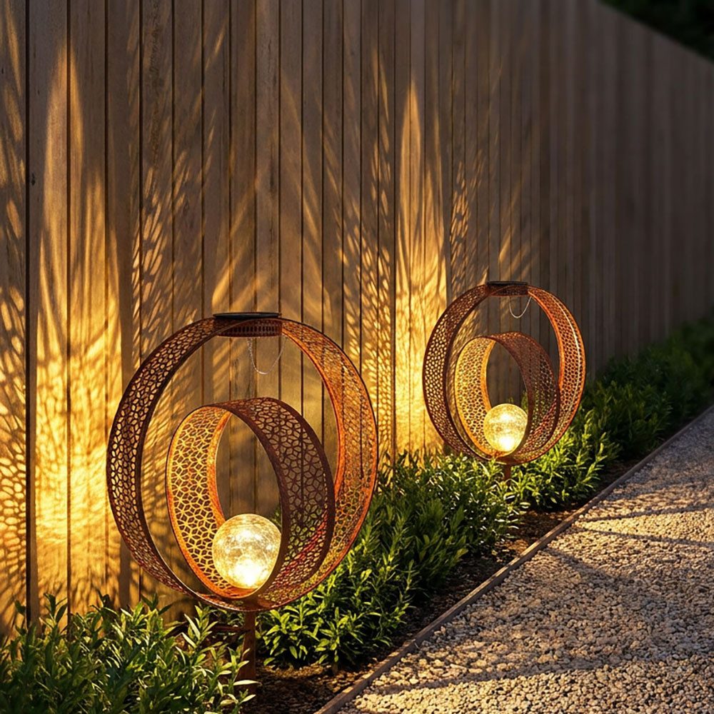 GLOBO LIGHTING LED Solarleuchte, LED-Leuchtmittel fest verbaut, Warmweiß, 2x Solarlampe orientalische Kugel Dekoleuchte Garten