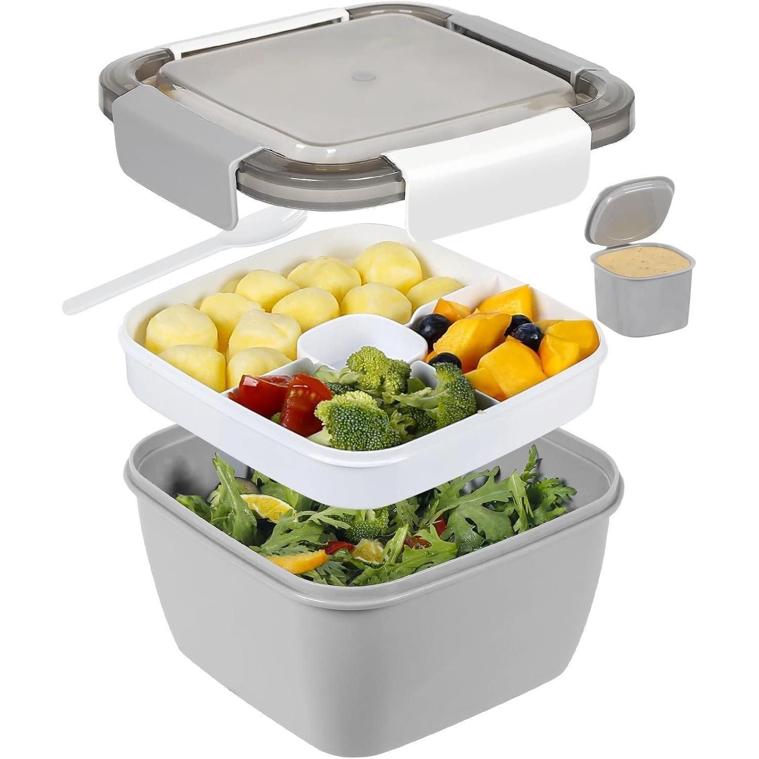 LuxusKollektion Salatbox Lunchbox auslaufsicher Bento Box 3 Fächer Salatbehälter 1500 ML Grau