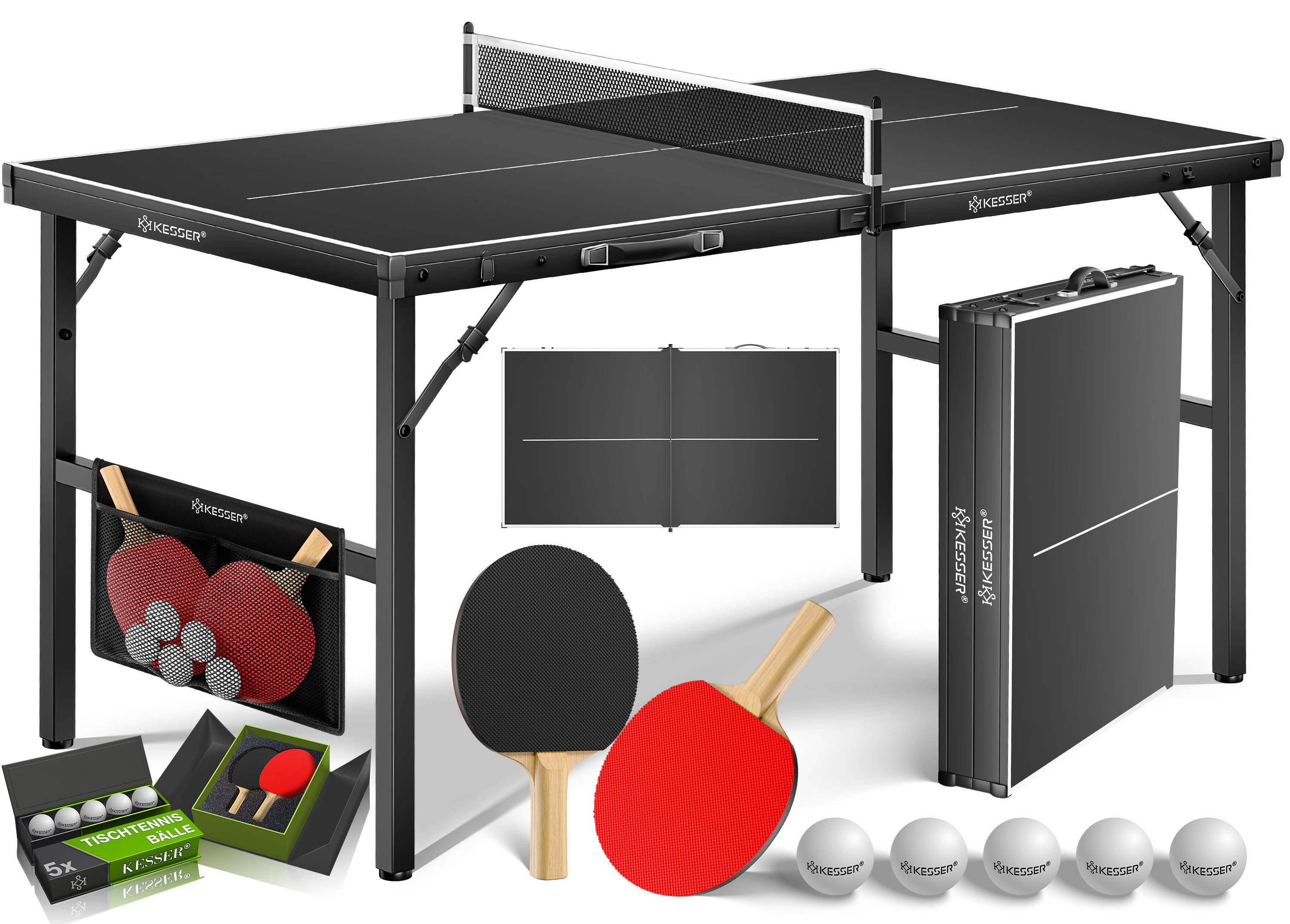 KESSER Mini-Tischtennisplatte Tischtennis Set, klappbarer Tischtennistisch (mit Netz, 2x Tischtennisschläger, 5x Tischtennisbälle & Zubehör-Tasche), In- & Outdoor geeignet