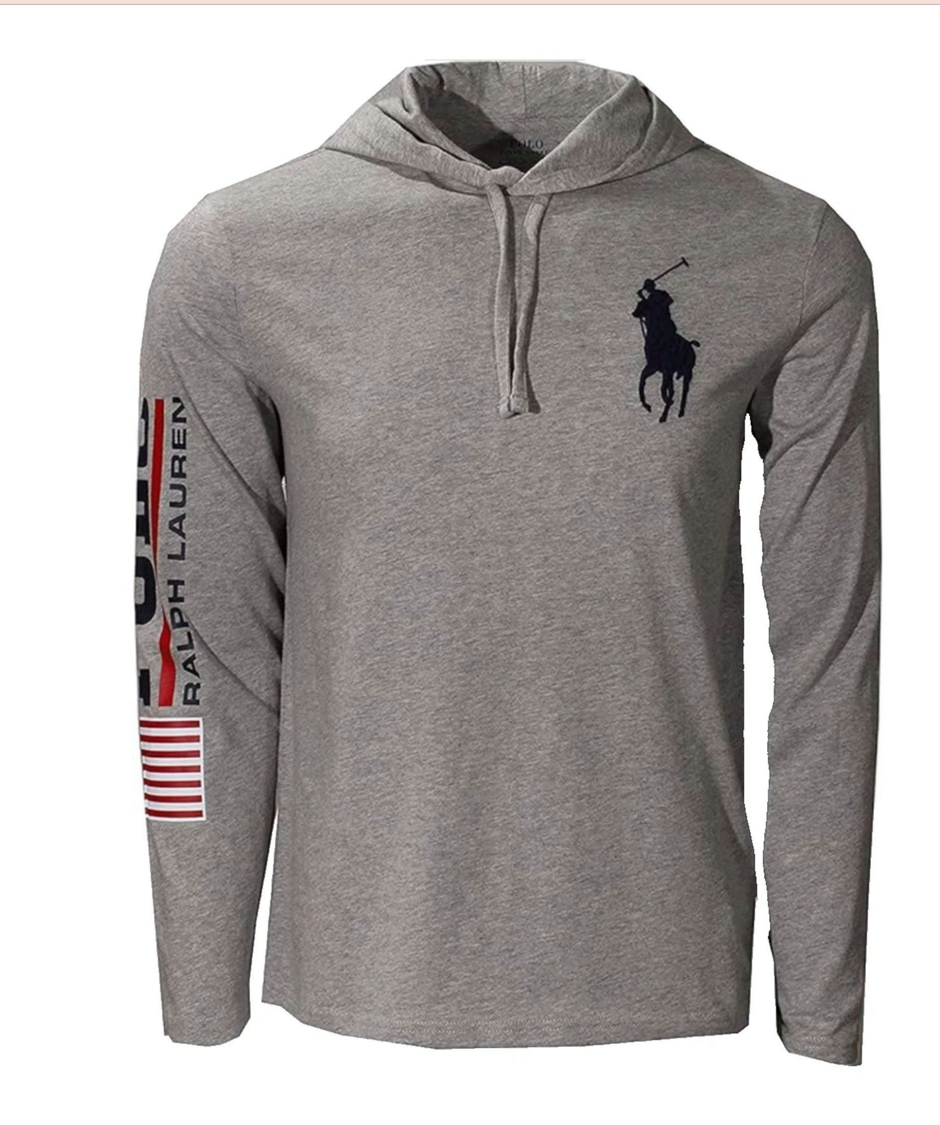 Polo Ralph Lauren Longsleeve Hoodie Big Pony Kapuzenpullover Regular Fit Dünner Baumwollstoff Auffälliger „POLO“ Schriftzug mit US-Flagge auf dem Ärmel