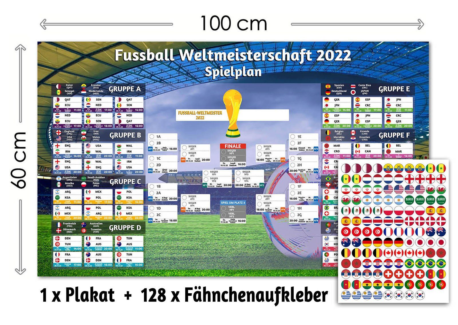 GalaxyCat Poster Fußball WM Poster, Spielplan Weltmeisterschaft,  Weltmeisterschaft 2022, WM 2022 Spielplan