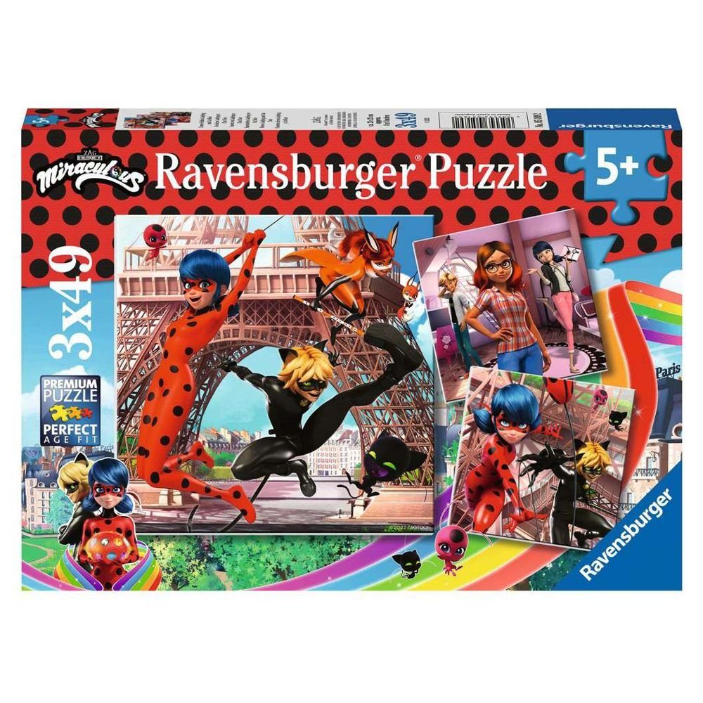 Ravensburger Puzzle Kinder Puzzle Box Miraculous 3 x 49 Teile Ravensburger Ladybug, 49 Puzzleteile