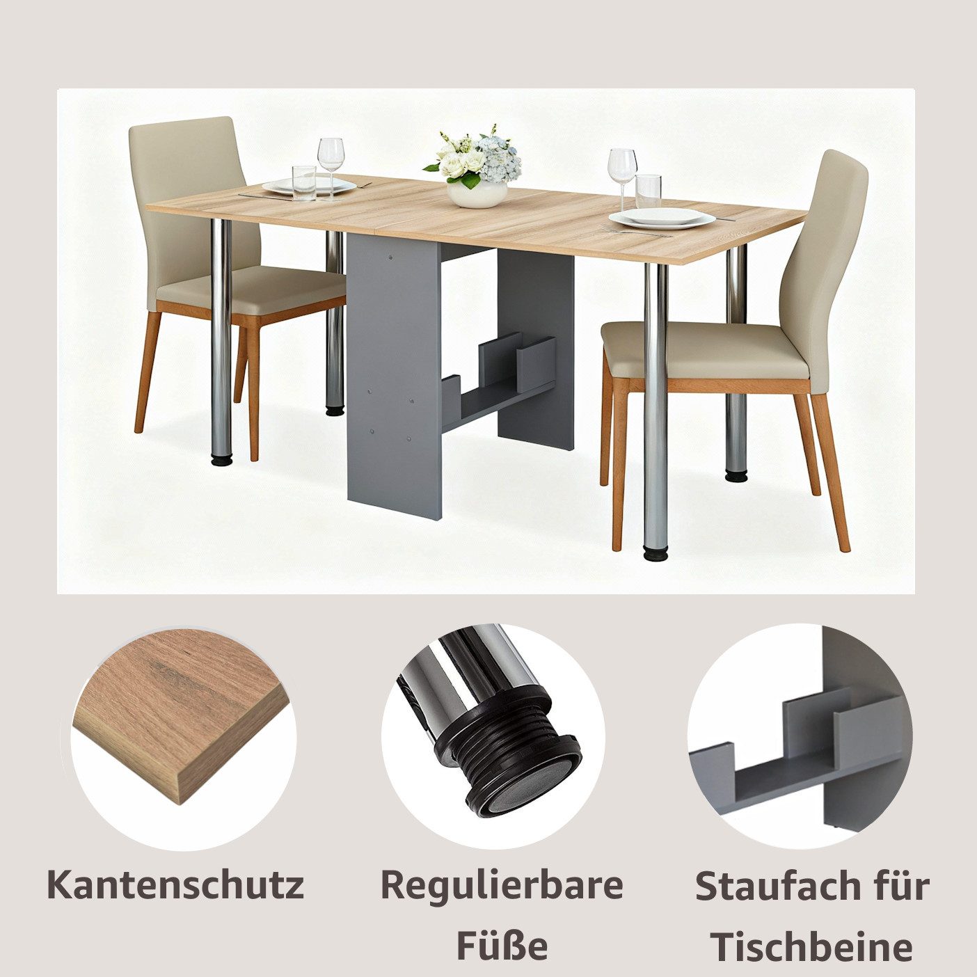 Rodnik Esstisch klappbar 2-8 Personen, stabil & platzsparend, praktische abschraubbare Beine – Bild 4 von 5