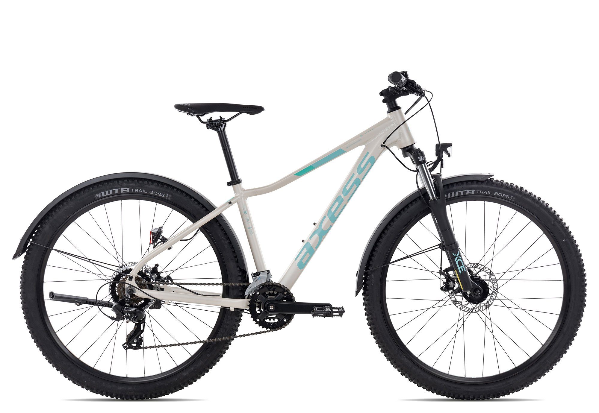 Axess Mountainbike MEEA ATB 2023, 14 Gang Shimano RD-TX800-7 Schaltwerk, Kettenschaltung, MTB-Hardtail weiß matt silver