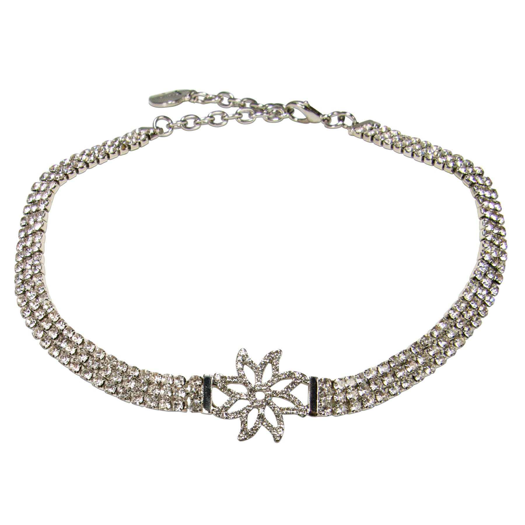 Alpenflüstern Collier Trachten-Strass-Kropfkette Glitzer-Edelweiß (silber-farben), - nostalgische Trachtenkette enganliegend, Kropfkette elastisch, elega