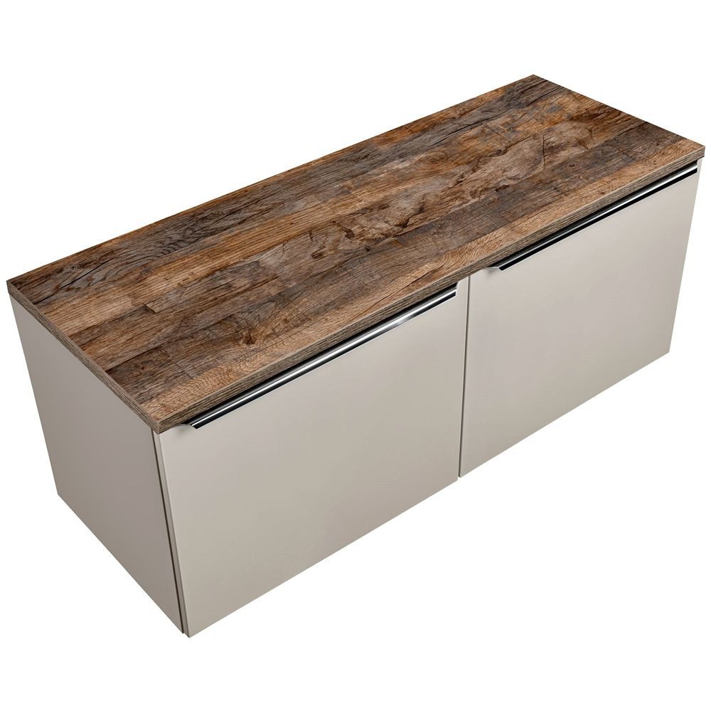 Lomadox Waschbeckenunterschrank PUEBLA-56-TAUPE taupe mit Vintage Oak 120,4/48,5/46 cm