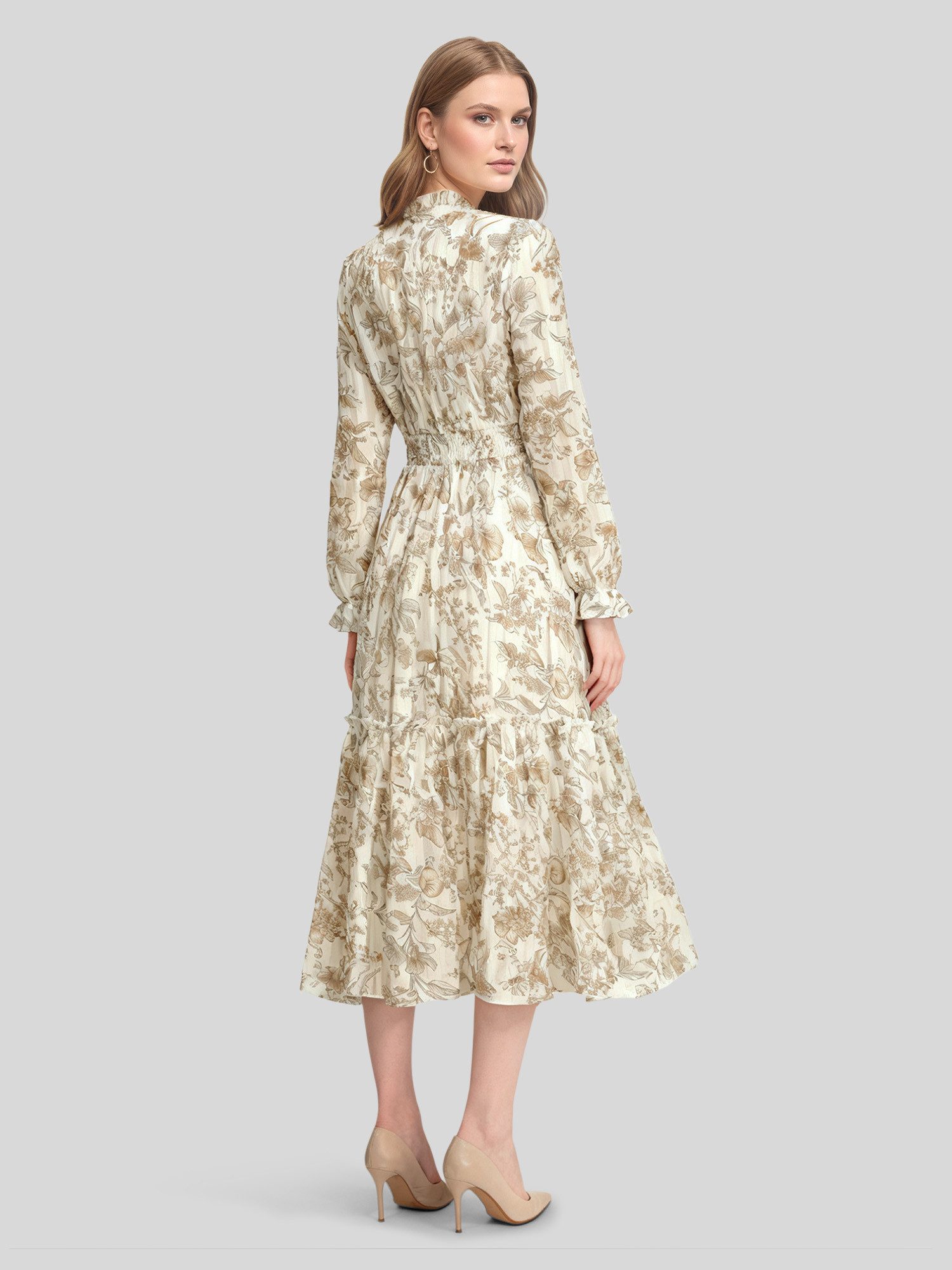 LAPA PLUS Midikleid Damen-Chiffonkleid mit langen Ärmeln, Bedrucktes Kleid günstig online kaufen