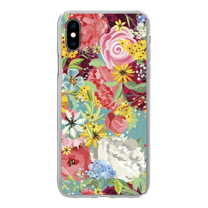 MuchoWow Handyhülle Eine farbenfrohe Illustration mit Blumenmuster Handyhülle Apple iPhone Xs Max Smartphone-Bumper Print Handy