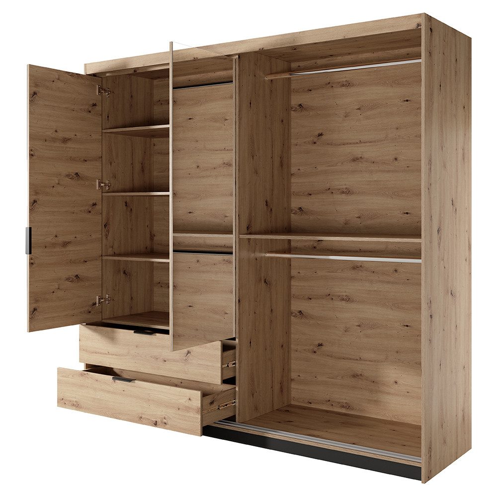Lomadox Kleiderschrank TALCA-167 Eiche Dekor antharzit 220 cm Lamellen Spiegeltüren Schiebetür