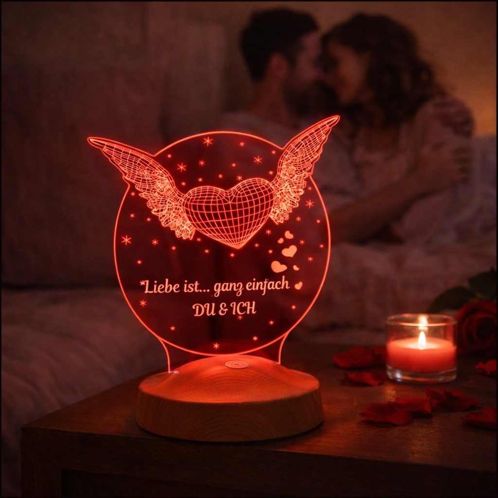 Geschenkelampe Nachttischlampe Fliegendes Herz 3D mehrfarbige Nachtlicht Hochzeitsgeschenk, Leuchte 7 Farben fest integriert, Valentinstagsgeschenk für Ehefrau, Sie, Partner, Freundin
