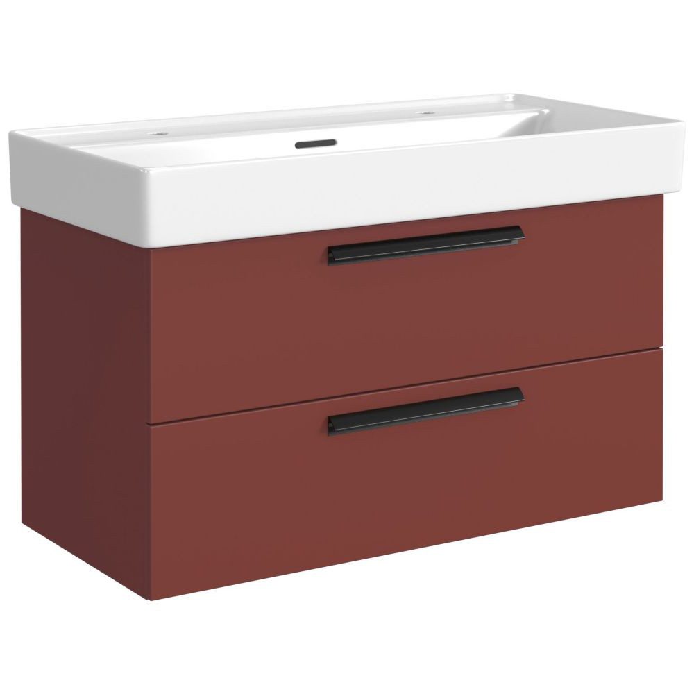 Lomadox Waschbeckenschrank ATELLA-03 100 cm Breite, in rot, mit Waschbecken für 2 Armaturen, Softclose