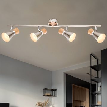 etc-shop LED Deckenleuchte, Leuchtmittel nicht inklusive, Chrom Decken Lampe Balken Strahler Wohn Arbeits Zimmer Holz