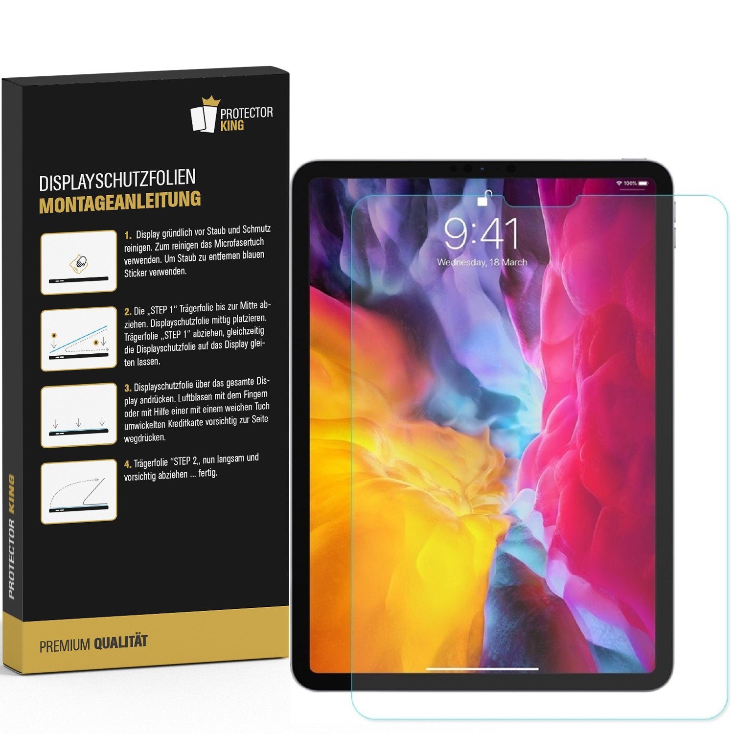 Protectorking Schutzfolie 4x Panzerfolie für iPad Pro 12.9 2018-2019-2020-20, (4-Stück, 1-Set), Hochwertige und passgenaue NANO Panzerfolie aus Robusten und unzerbrechlichen PET Material. ANTI REFLEX MATT ENTSPIEGELT