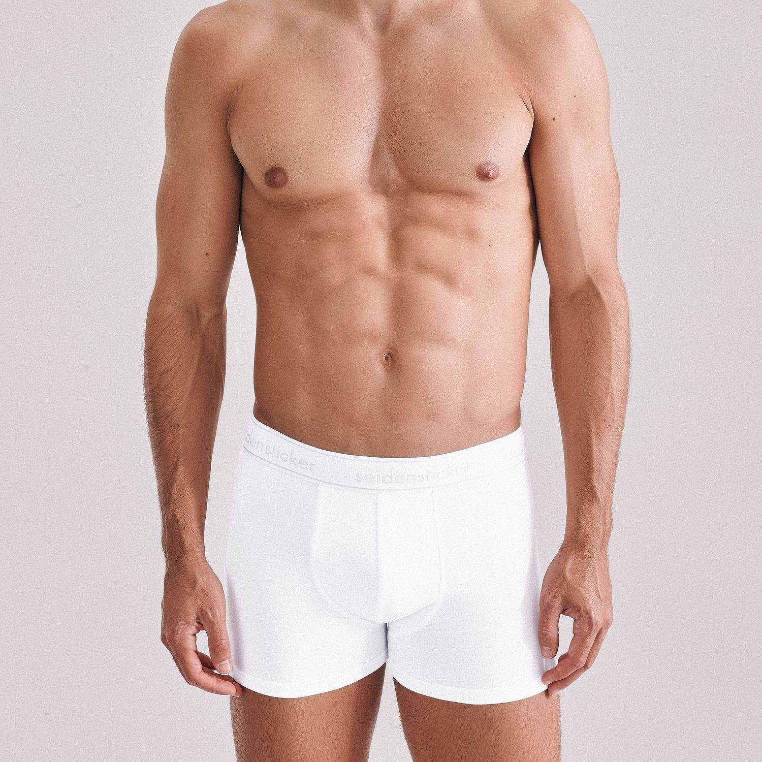 seidensticker Boxershorts Cotton Flex (3er Pack, 3-St) mit längerem Bein und gesticker Rose im 3er Pack Weiß