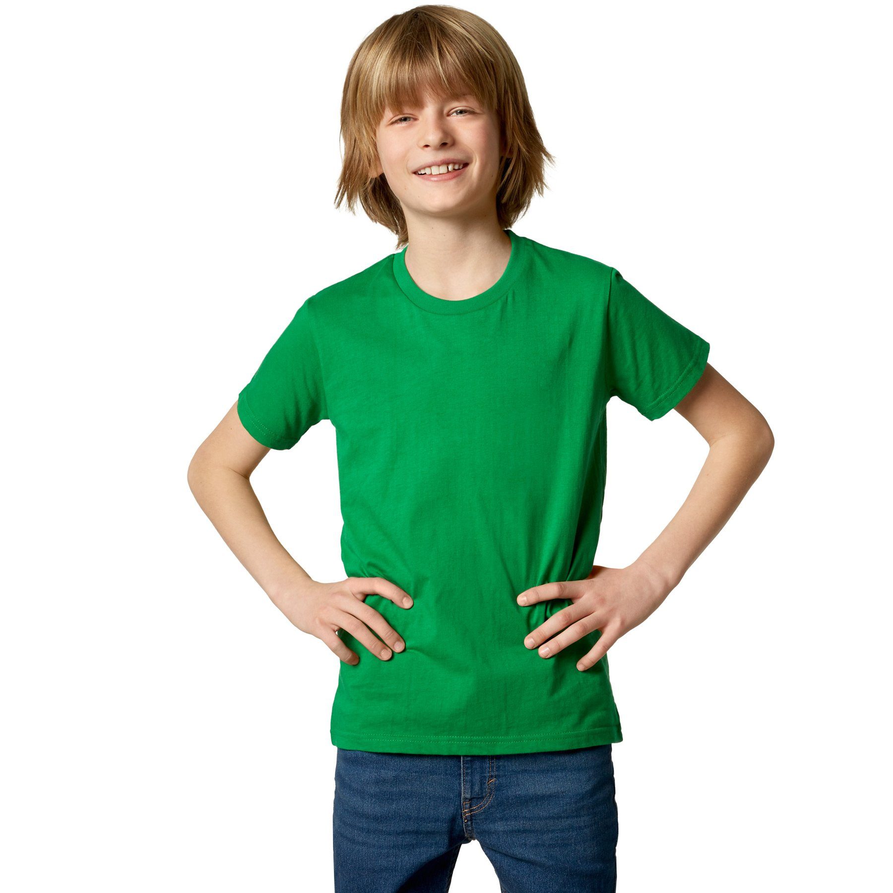 dressforfun T-Shirt Kurzarmtop, Für viele Outfits & Auftritte, Rundhals mit (Freizeitoberteil, Konfektionsgröße 152 (12-14 Jahre) in grün) Einfarbiges T-Shirt für Kinder, Fester Stoff, hoher Tragekomfort