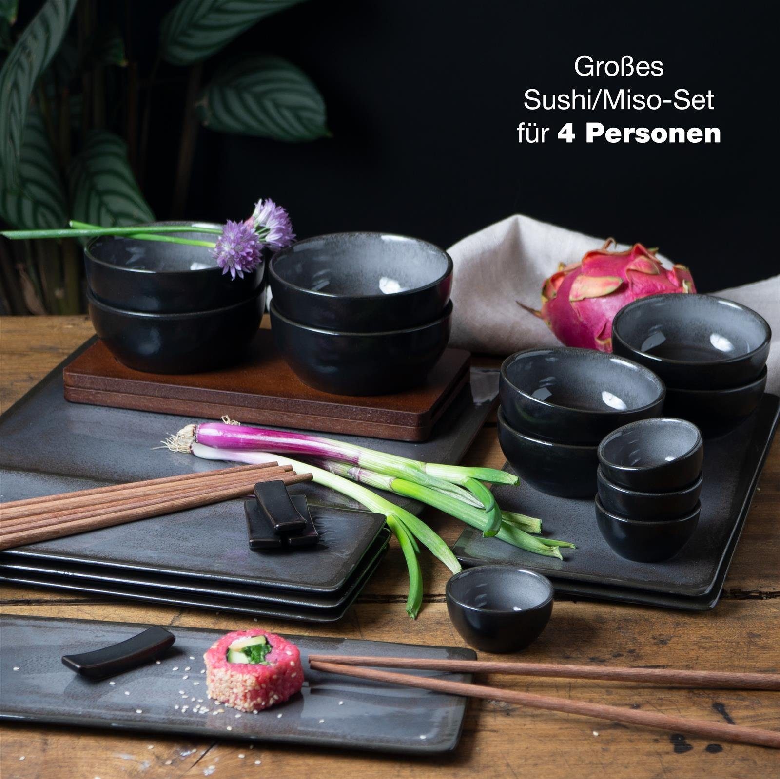 Moritz & Moritz Sushiteller VIDA Sushi Set Anthrazit, (29 St), für 4 Personen - 29 Teile