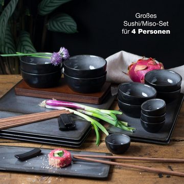 Moritz & Moritz Tafelservice Moritz & Moritz 29tlg Sushi Teller Anthrazit Asia Geschirr Set Digital (33-tlg), 4 Personen, für 4 Personen - 29 Teile