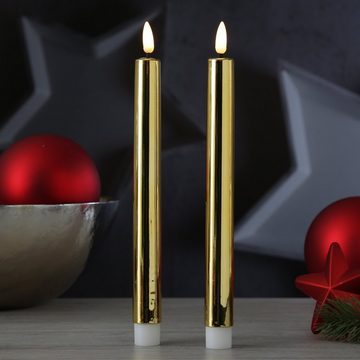 MARELIDA LED-Kerze LED Stabkerzen mit Lack Tafelkerzen Dinner Spitzkerzen 25cm gold 2St (2-tlg)