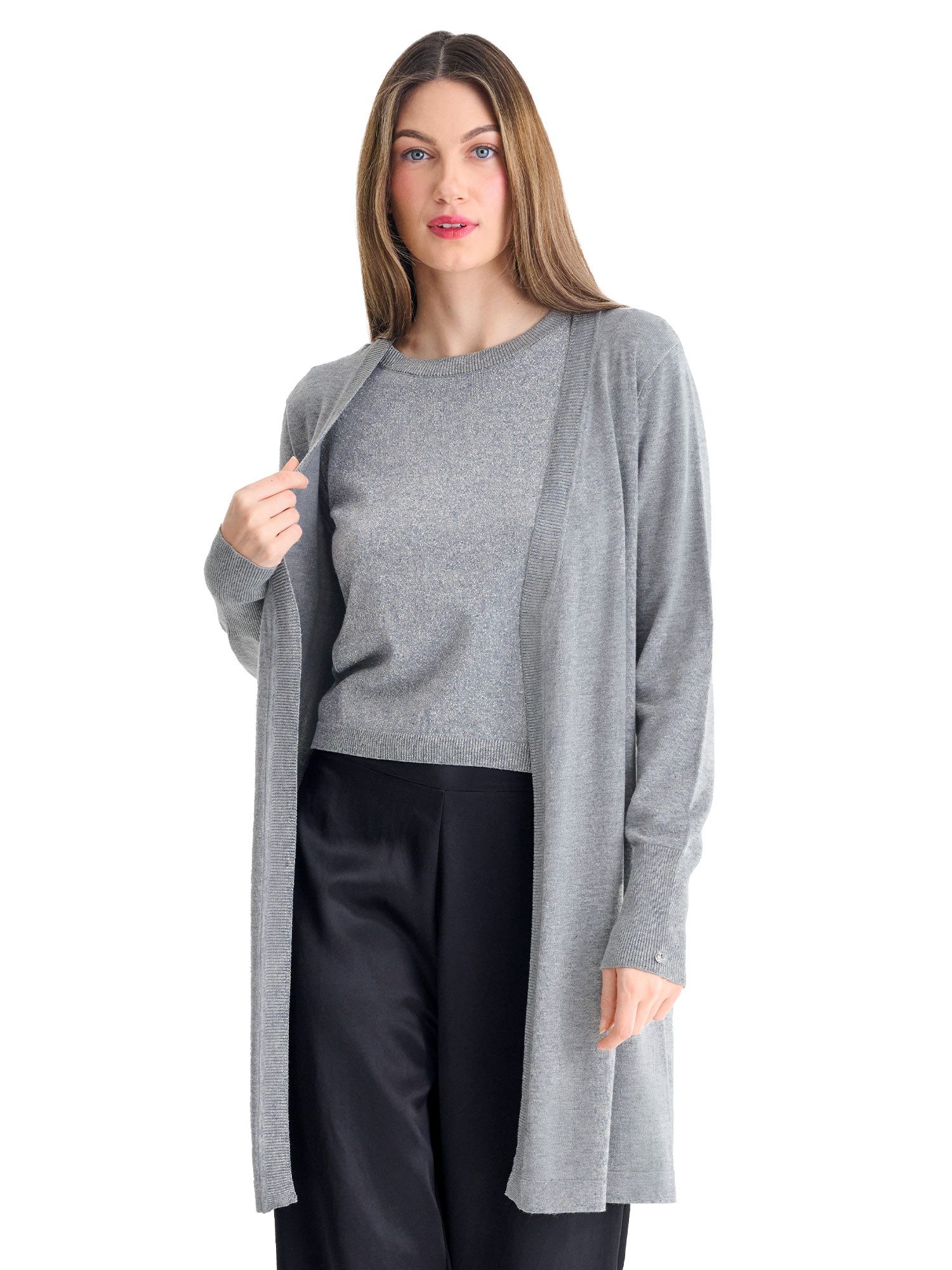 Lisca Strickjacke Strickjacke langarm - lang - 87 cm Fancy (Stück, 1-tlg) hoher Viskose-Anteil, lange Schnittform