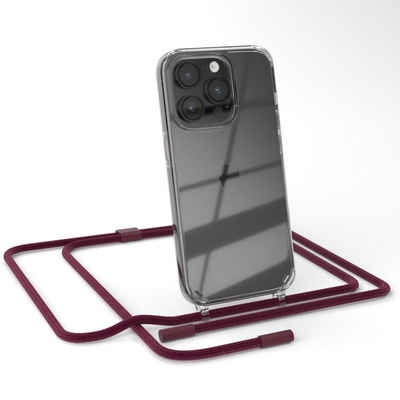 EAZY CASE Handykette Silikon Kette Unifarbe für Apple iPhone 14 Pro 6,1 Zoll, Silicon Handyhülle mit breiter Kette Carabiner Bordeaux Rot Beere