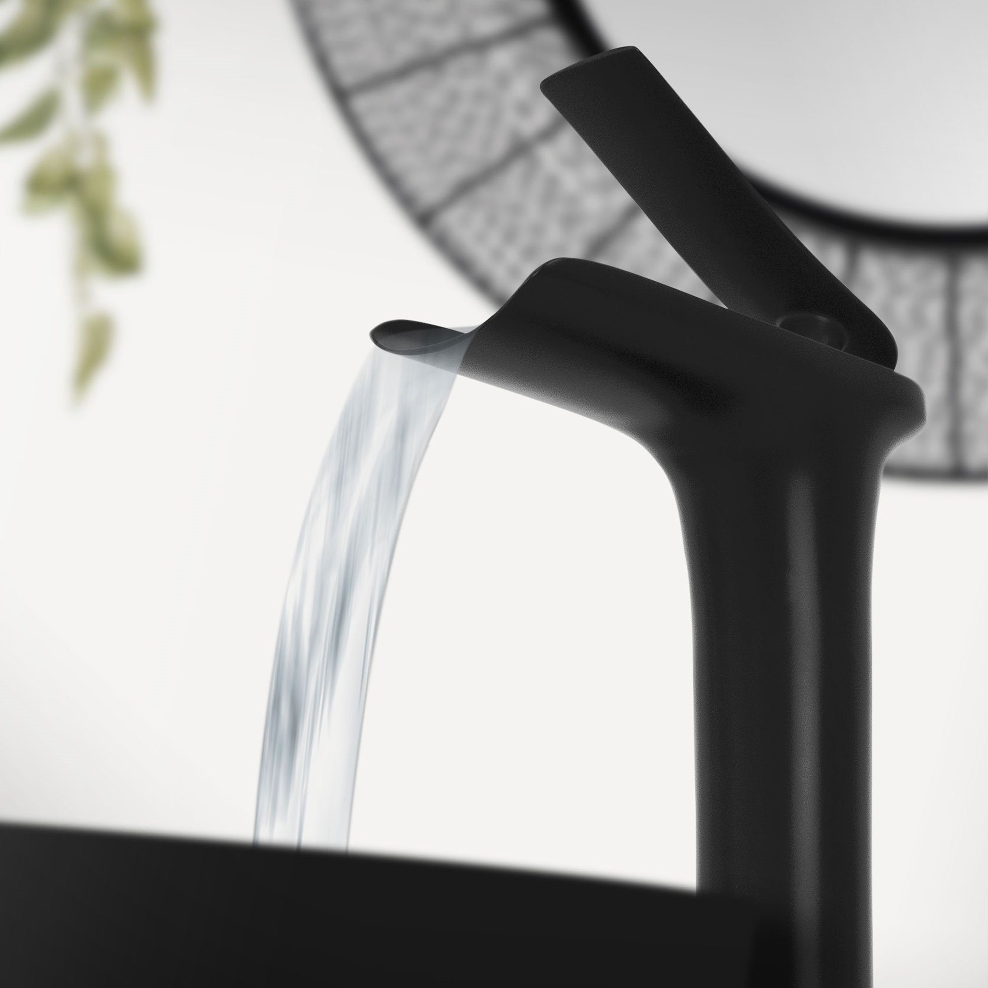 Schwarz 155x48x300 mm LuxeBath matt Waschtischarmatur Design Wasserfall Waschtischarmatur