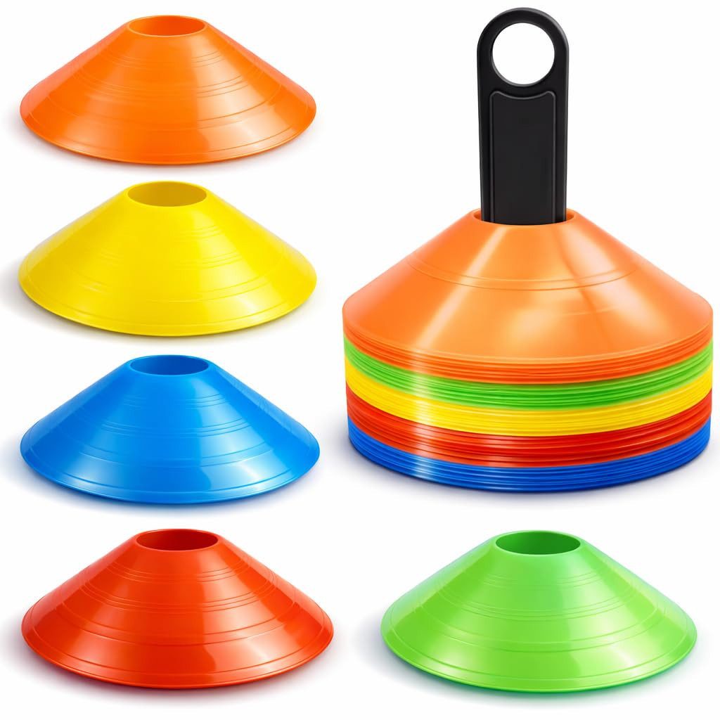 Athlejoy Trainingshilfe 20 Markierungshütchen Slalom Hütchen Kegel für Fußball, Leichtathletik