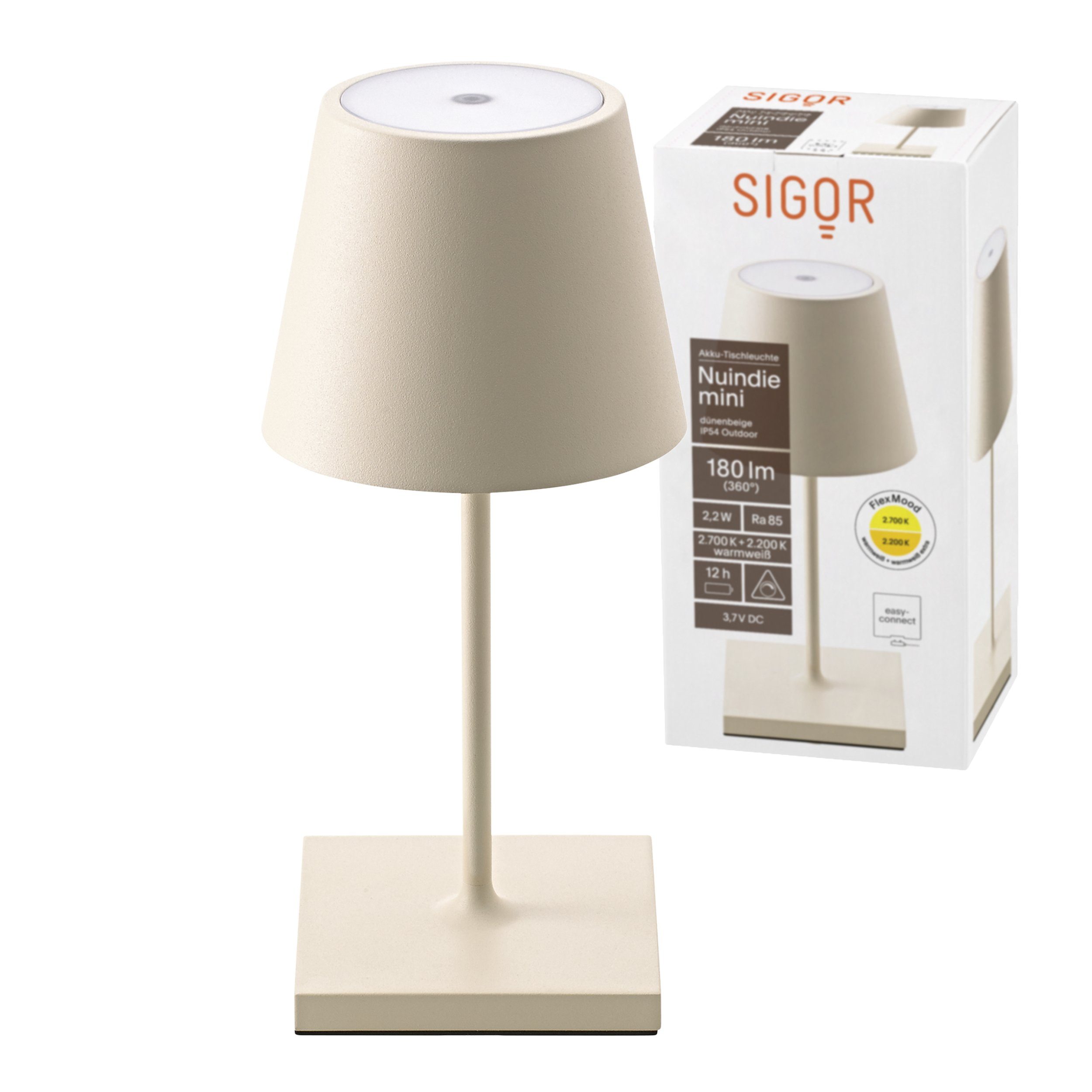 SIGOR LED Tischleuchte Tischleuchte NUINDIE Mini Dünenbeige, Dimmbar, 1 LED Platine, 2700 | Tischlampen