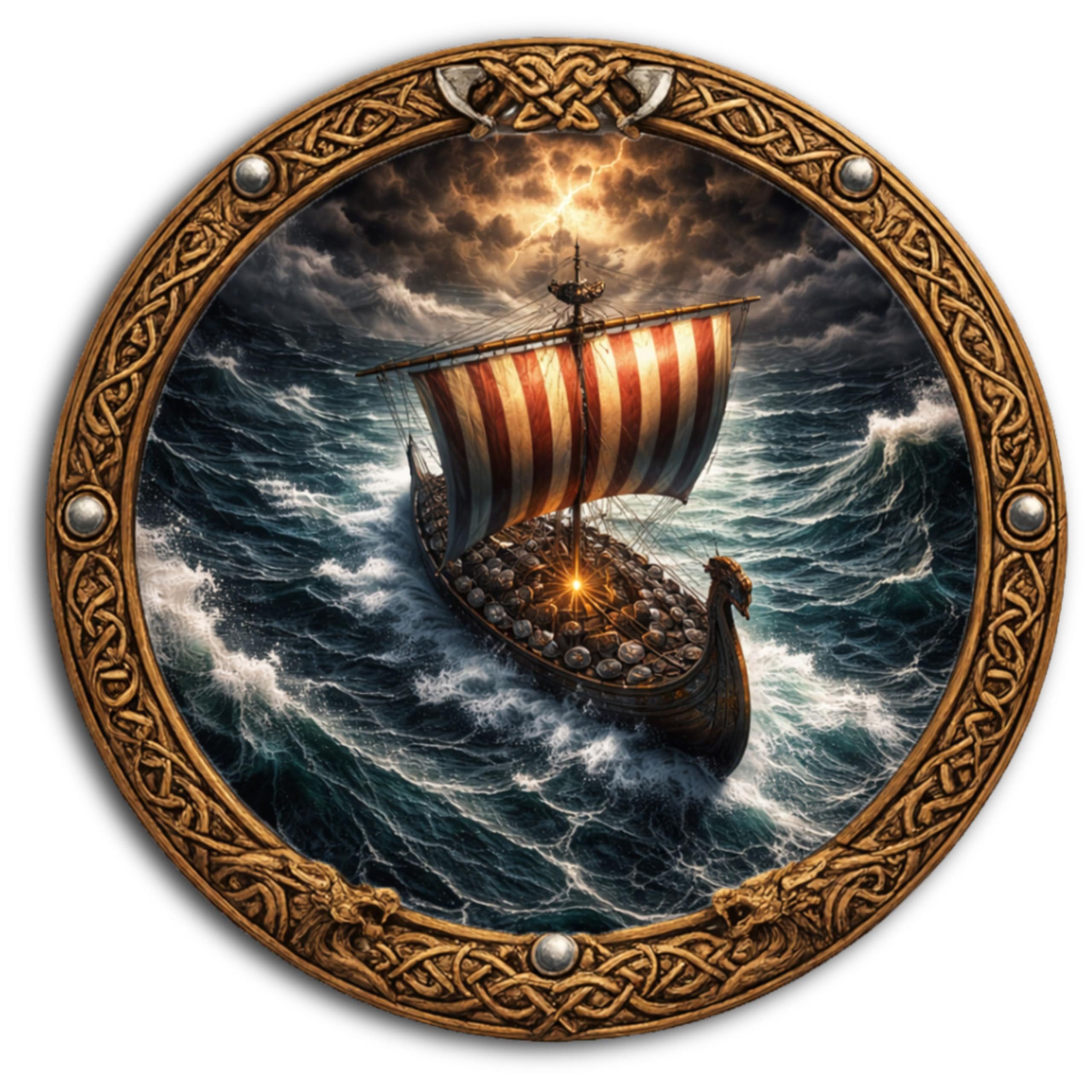 DARO Design Wandbild Wikinger Wandbilder Rund Wand Deko Bilder Mythologie, (Schiff - Bild klein Wohnzimmer Flur Arbeitszimmer Schlafzimmer Diele Einteilig Rund Fotodruck Nordische Mythologie), 20x20 cm
