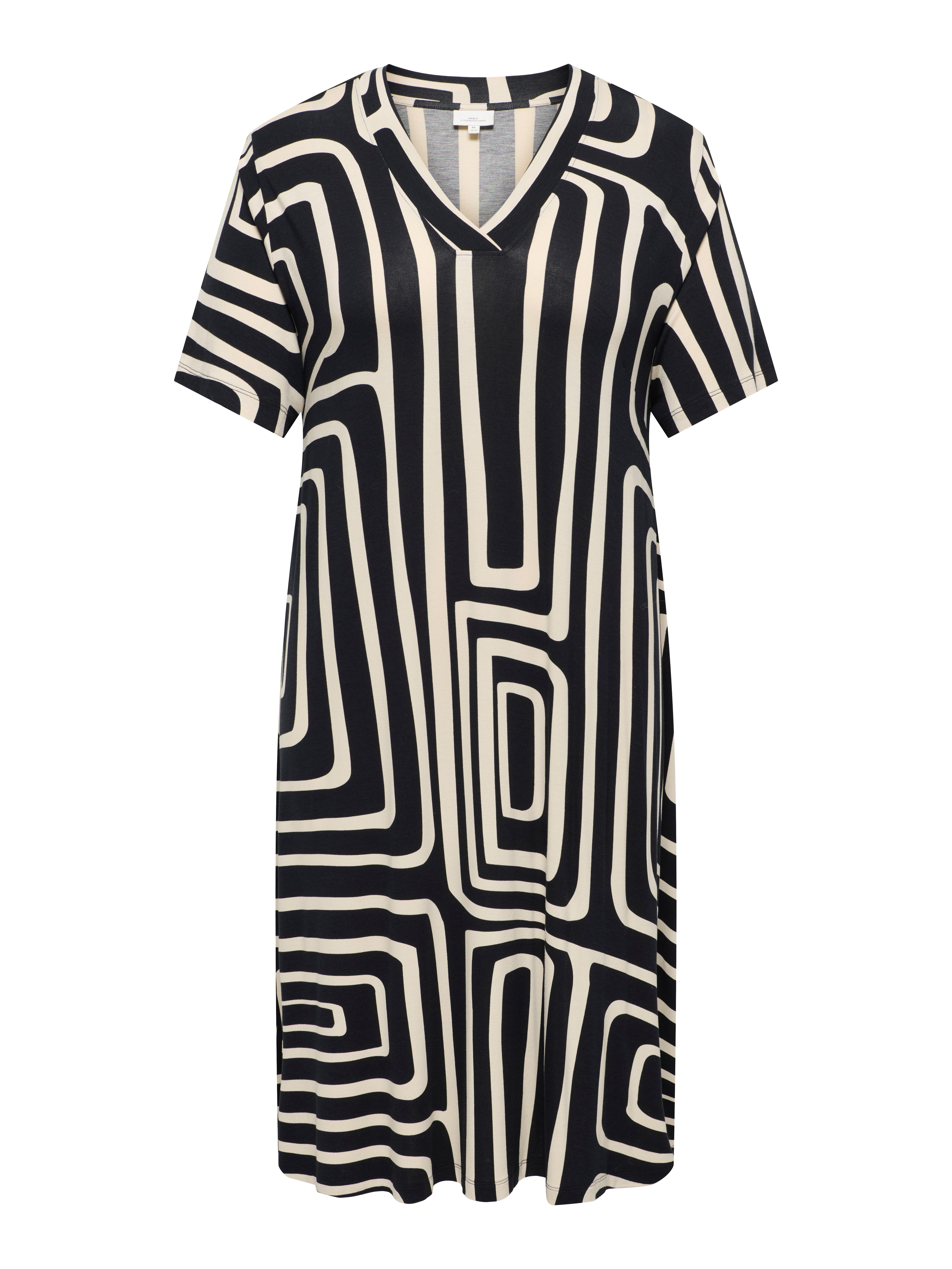 ONLY CARMAKOMA Shirtkleid CARFYRLA LIFE S/S V-NCK BLK AOP DRE NOOS Sommerkleid, weich fließende Jersey Qualität