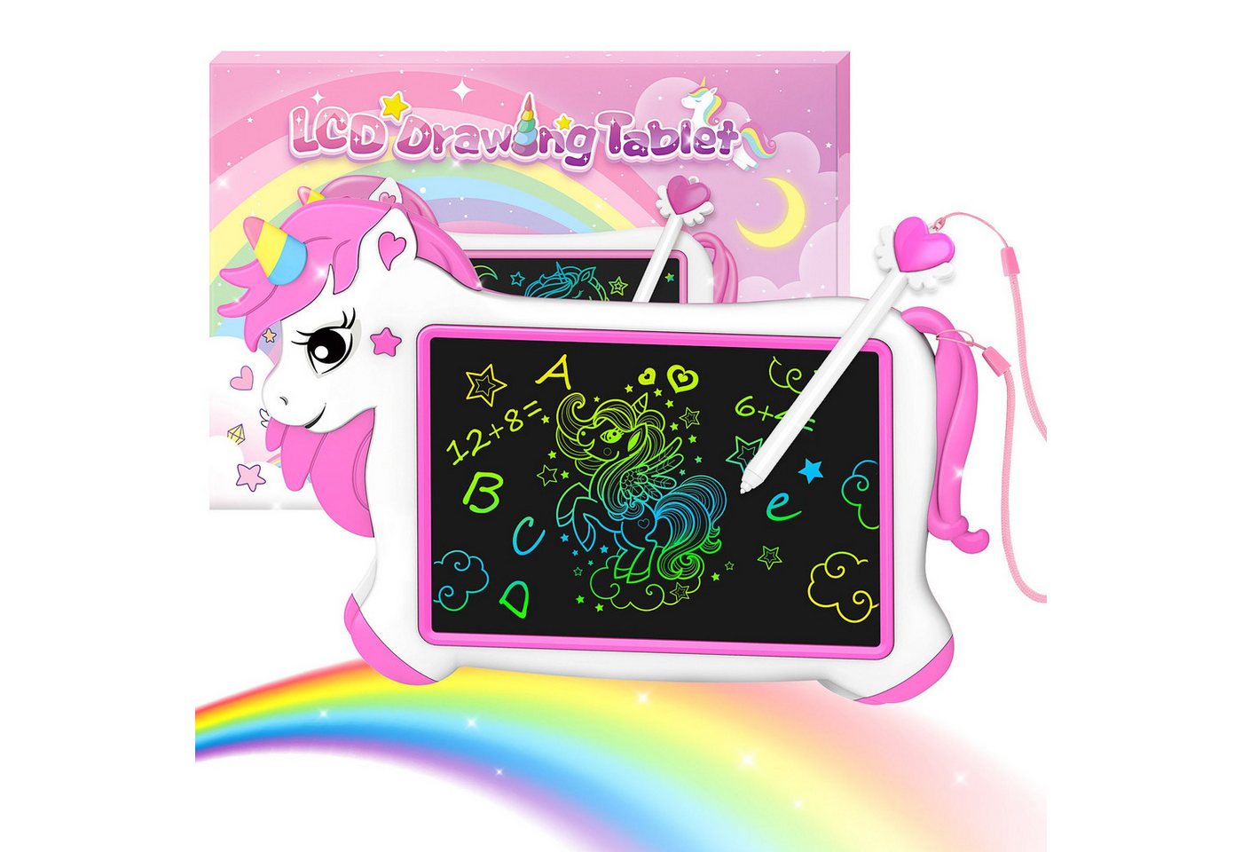 Wootoy Zaubertafel Einhorn Maltafeln Kinder Schreibtafel 10 Zoll Zeichentablet mit Stift, (Stifthalter und elastisches Befestigungsband sorgen, 1-tlg., Kreative Beschäftigung ohne zusätzliches Malzubehör), Kompakte und leichte Bauweise ideal für Zuhause R