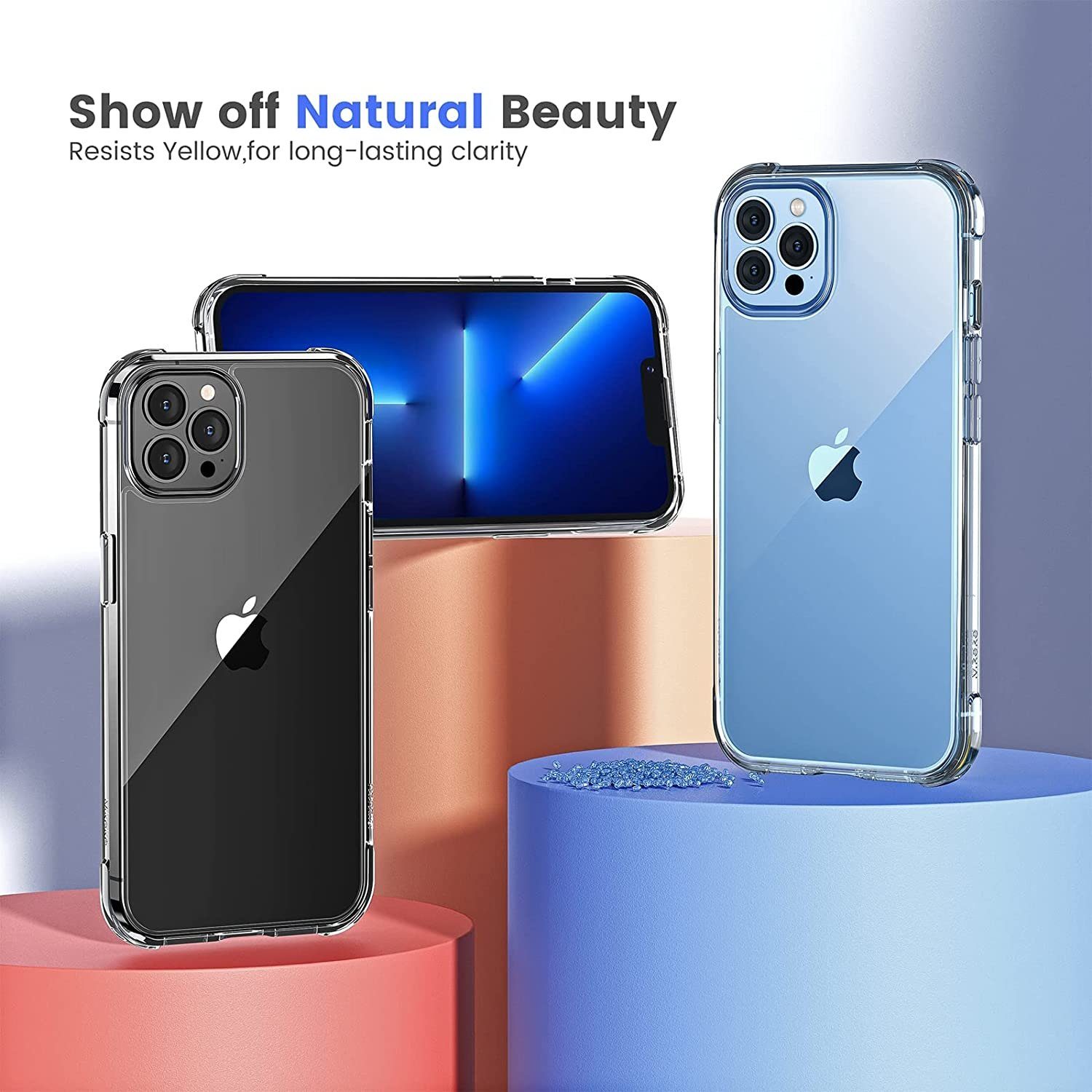 MORRENT Handyhülle Iphone 13 Pro Max Hülle mit Panzerglass und Kameraschutz, 360-schutz,anti gelb,echtglas