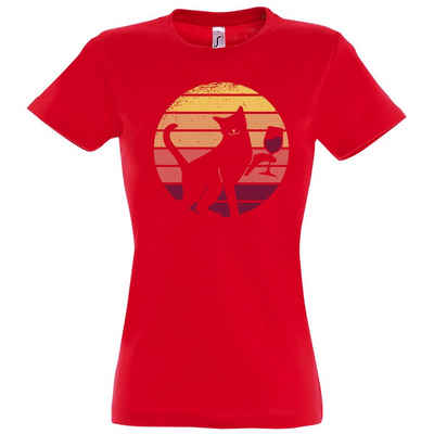 Youth Designz T-Shirt Weinglas Katze Damen Shirt mit süßem Katzen Frontprint