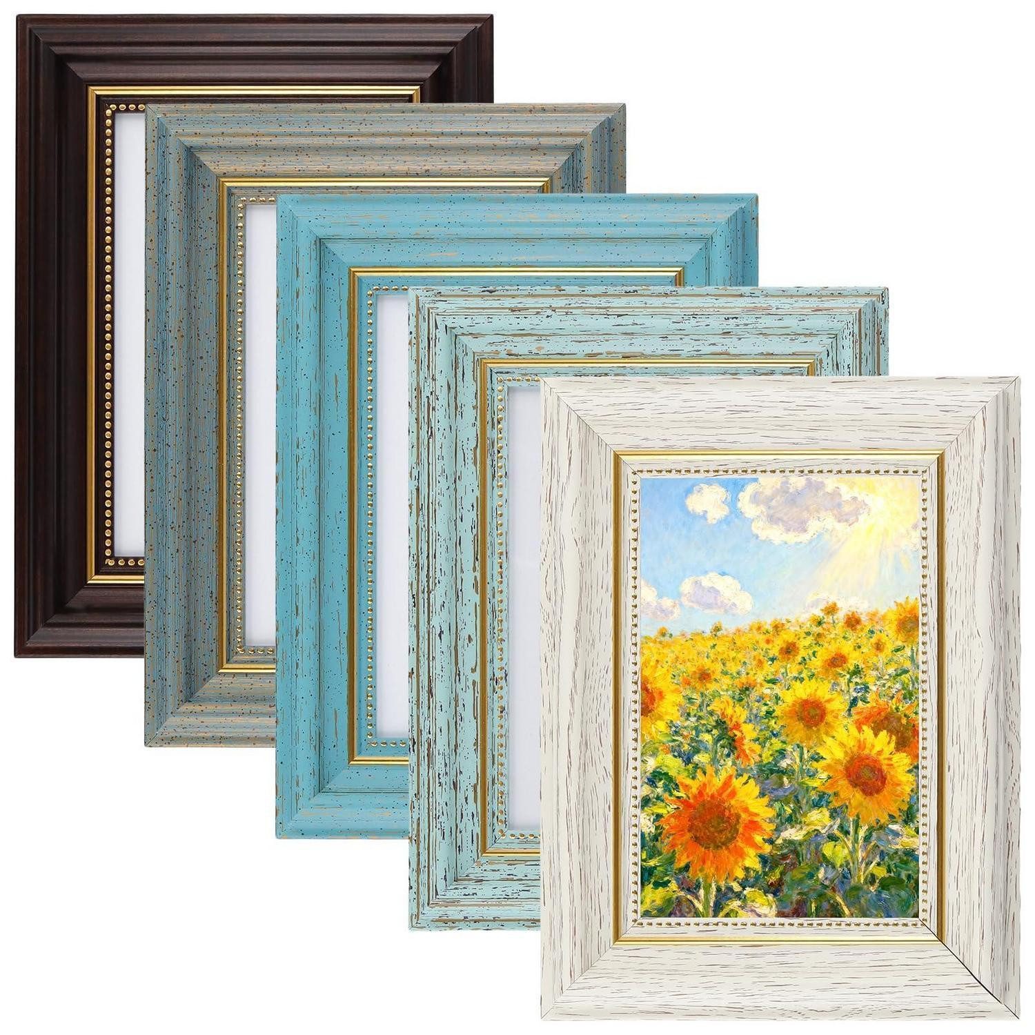 LuxusKollektion Bilderrahmen-Set Bilderrahmen Vintage Rustikal 5er Set 10x15cm Holz 5 Farben, (5 St)