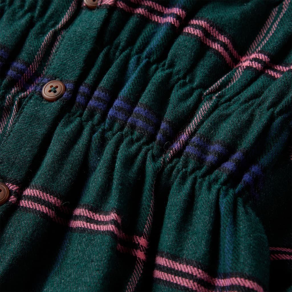 vidaXL Druckkleid Kinderkleid mit Langen Ärmeln und Rüschen Dunkelgrün 92