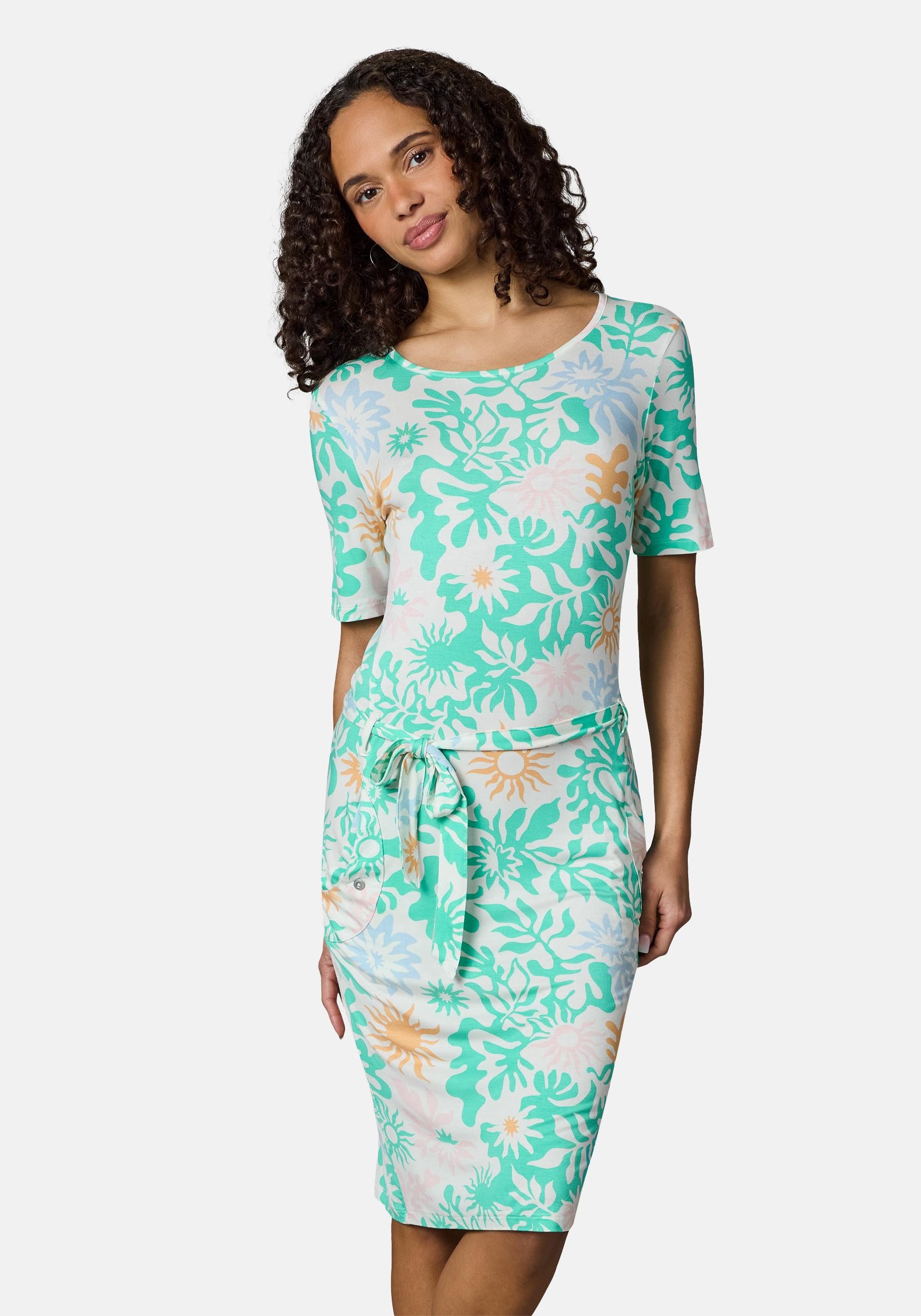 Ragwear Sommerkleid Taggiana Print YOUMODO Damen Midikleid mit Taillenband und Taschen