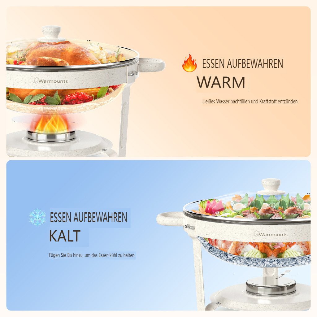 Warmounts Speisenwärmer, (2-tlg., 5L Chafing Dish Speisenwärmer Set), Rund Maifanite-Beschichtung, Buffet Warmhalter-Set für Hochzeit, Party