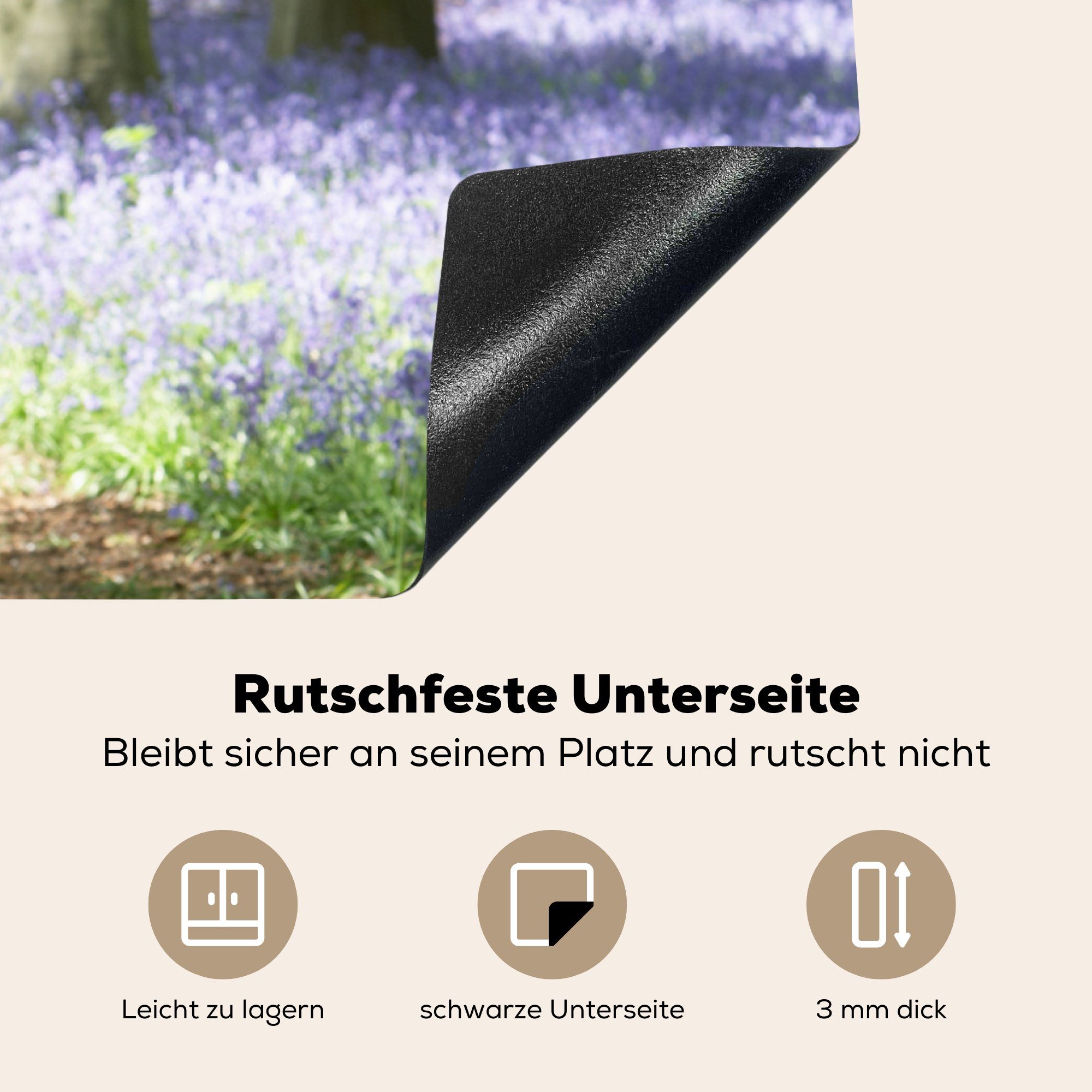 Lila Herdblende-/Abdeckplatte Natur, für - tlg), - - - Blumen - MuchoWow Wald küche Grün Weg Vinyl, Ceranfeldabdeckung, Arbeitsplatte 77x51 (1 cm,