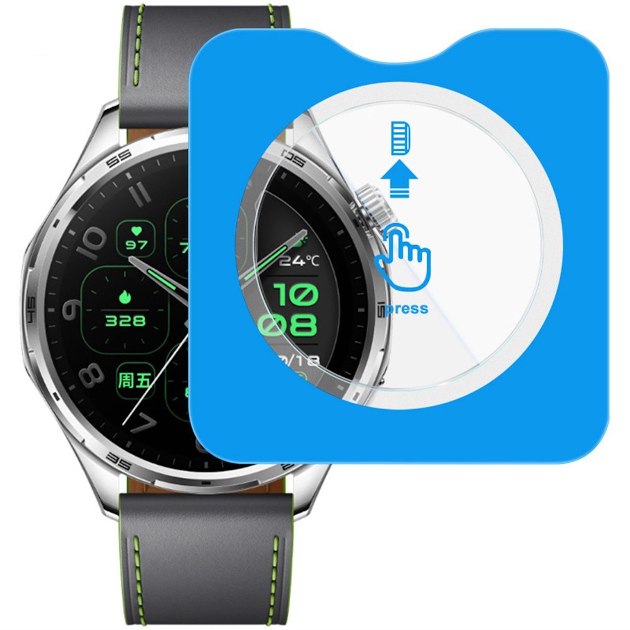 Wigento Displayschutzglas Smartwatch für Honor Watch 6 Plus Premium Easy Install 9H Schutzglas für Honor Watch 6 Plus, Selbstpositionierend, 9H gehärtet, hohe Lichtdurchlässigkeit