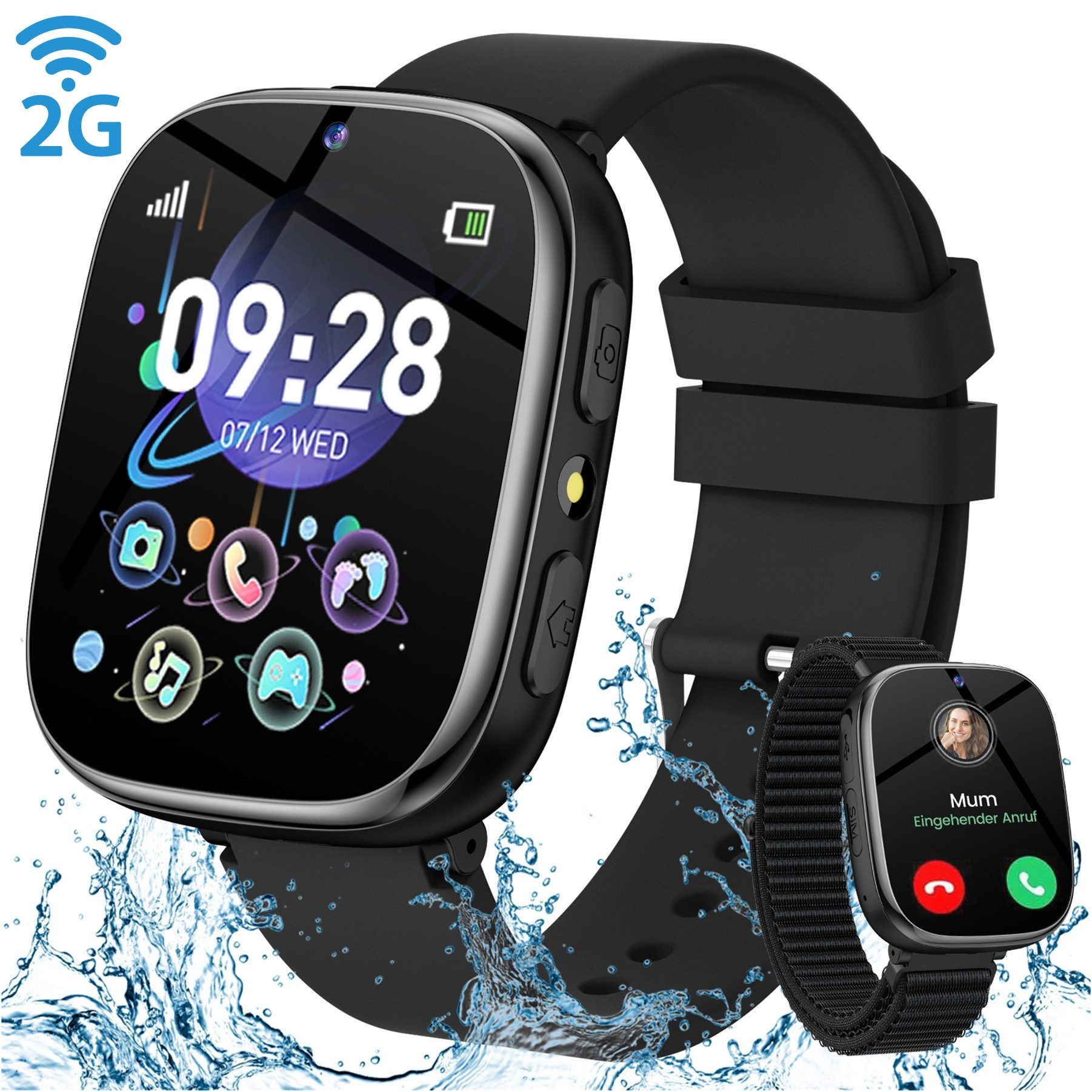 BANLVS 2025 Neueste 2G Smartwatch Kinder mit Telefonfunktion und 31 Spiele Smartwatch (4.65 cm/1,83 Zoll, Lange Akkulaufzeit & IP68 Wasserdicht) Unterstützung für SOS,Schulmodus, Foto,Video,Wecker, Fitness Tracker IP68 Kompatibel mit Android und iOS