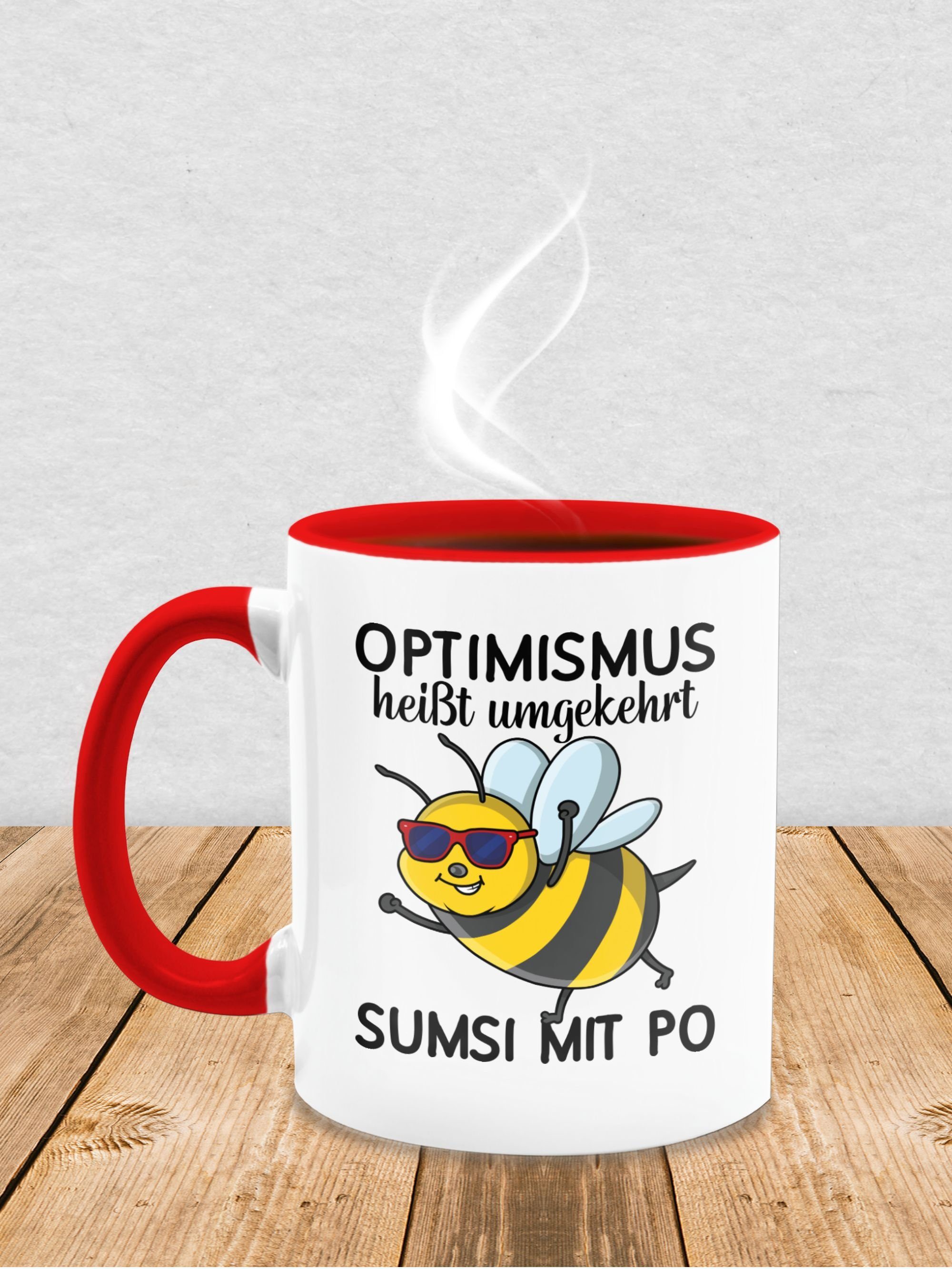 Shirtracer Tasse Optimismus heißt Büro mit Sumsi Statement Keramik, Rot umgekehrt 2 I Arbeitskollegen, Po