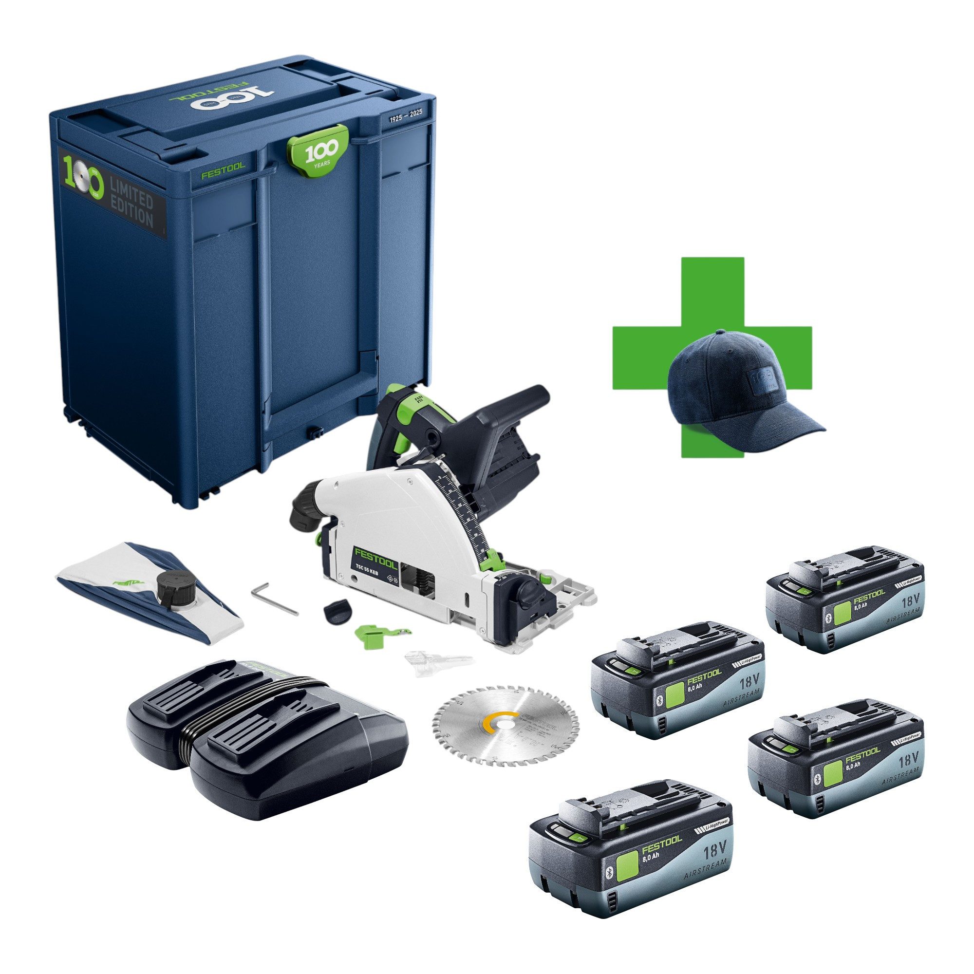 FESTOOL Tauchsäge TSC 55 KEB-Basic 100Y Limited Edition 36V + 4x Akku 8,0Ah + Lad + Syst