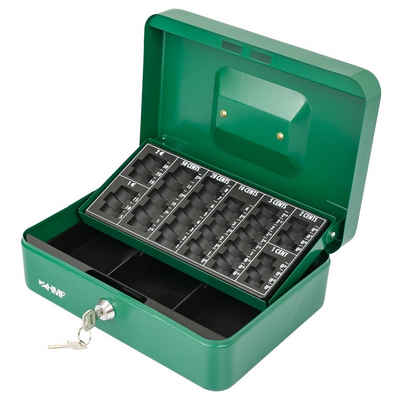 HMF Geldkassette abschließbare Bargeldkasse mit Münzzählbrett und Scheinfach, robuste Geldbox mit Schlüssel, 25x18x9 cm