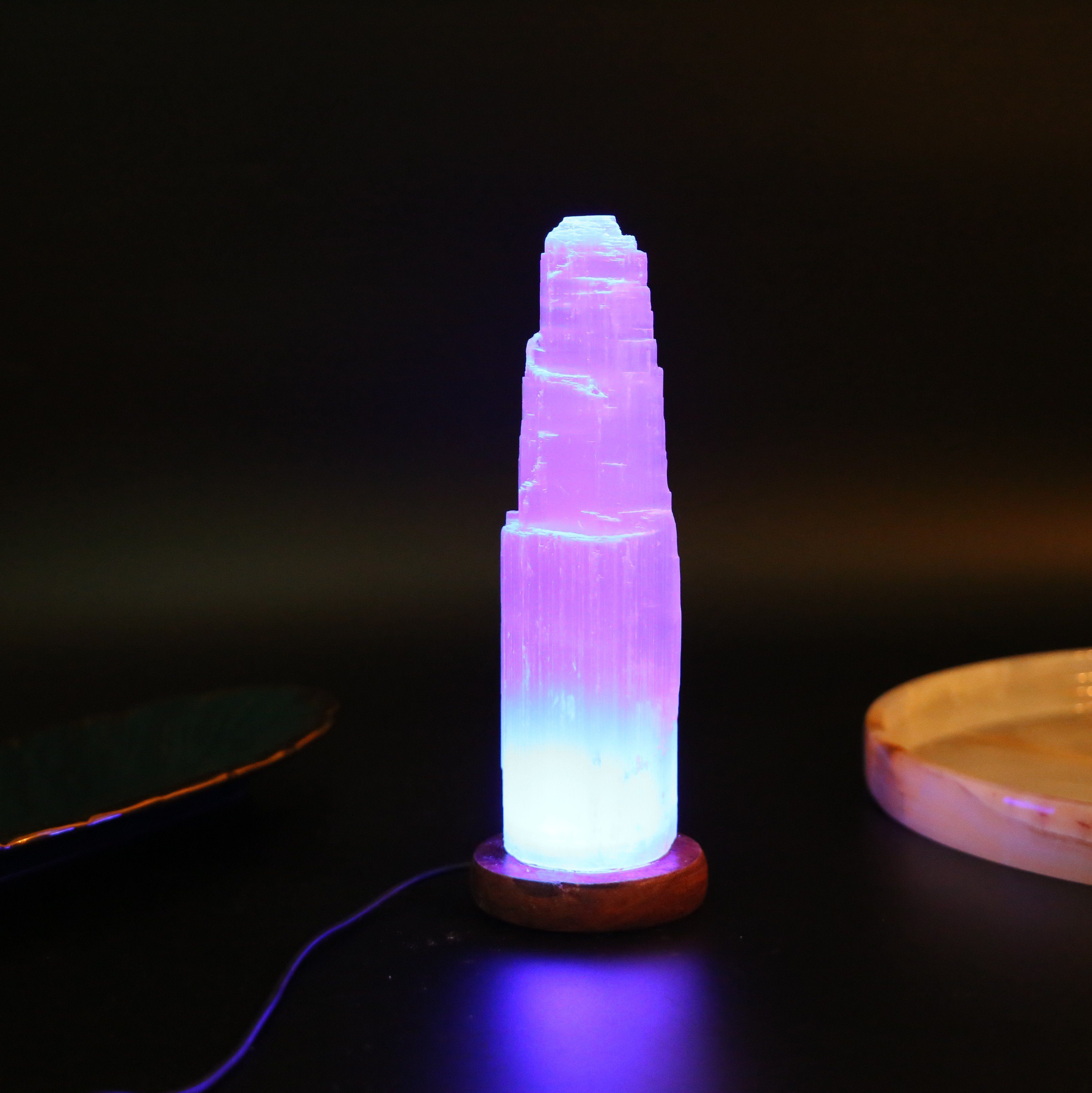 Farbwechsel Tischlampe Beleuchtung, USB LED Kristall LED IhrHauz Selenit LED Nachttischlampe lampe