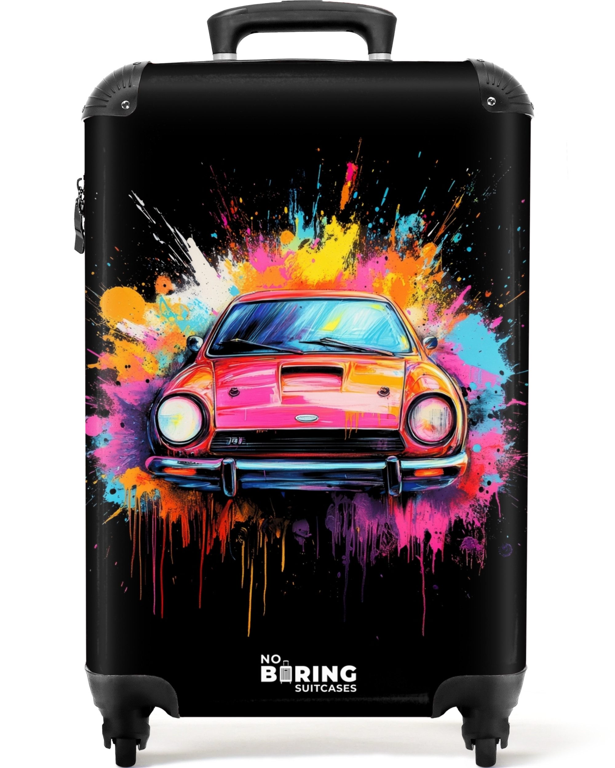 NoBoringSuitcases.com© Hartschalen-Trolley Rosa Auto mit bunter günstig online kaufen