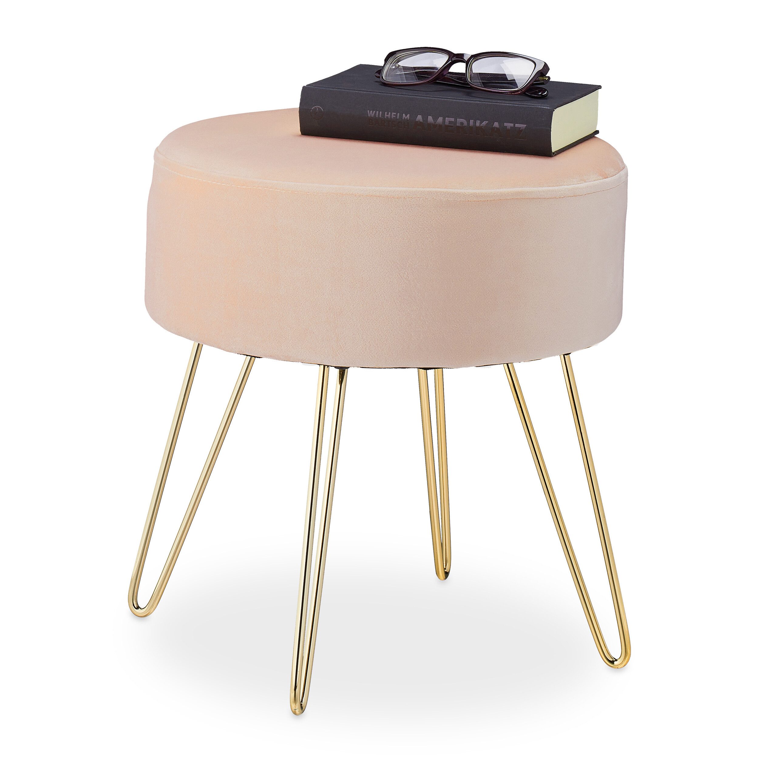 relaxdays Sitzhocker Samt Hocker mit Haarnadelbeinen, Beige günstig online kaufen