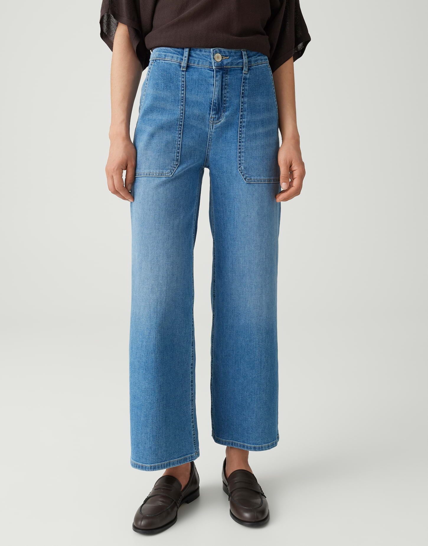 OPUS Weite Jeans mit Cargo Details Used Effekte für authentischen Style