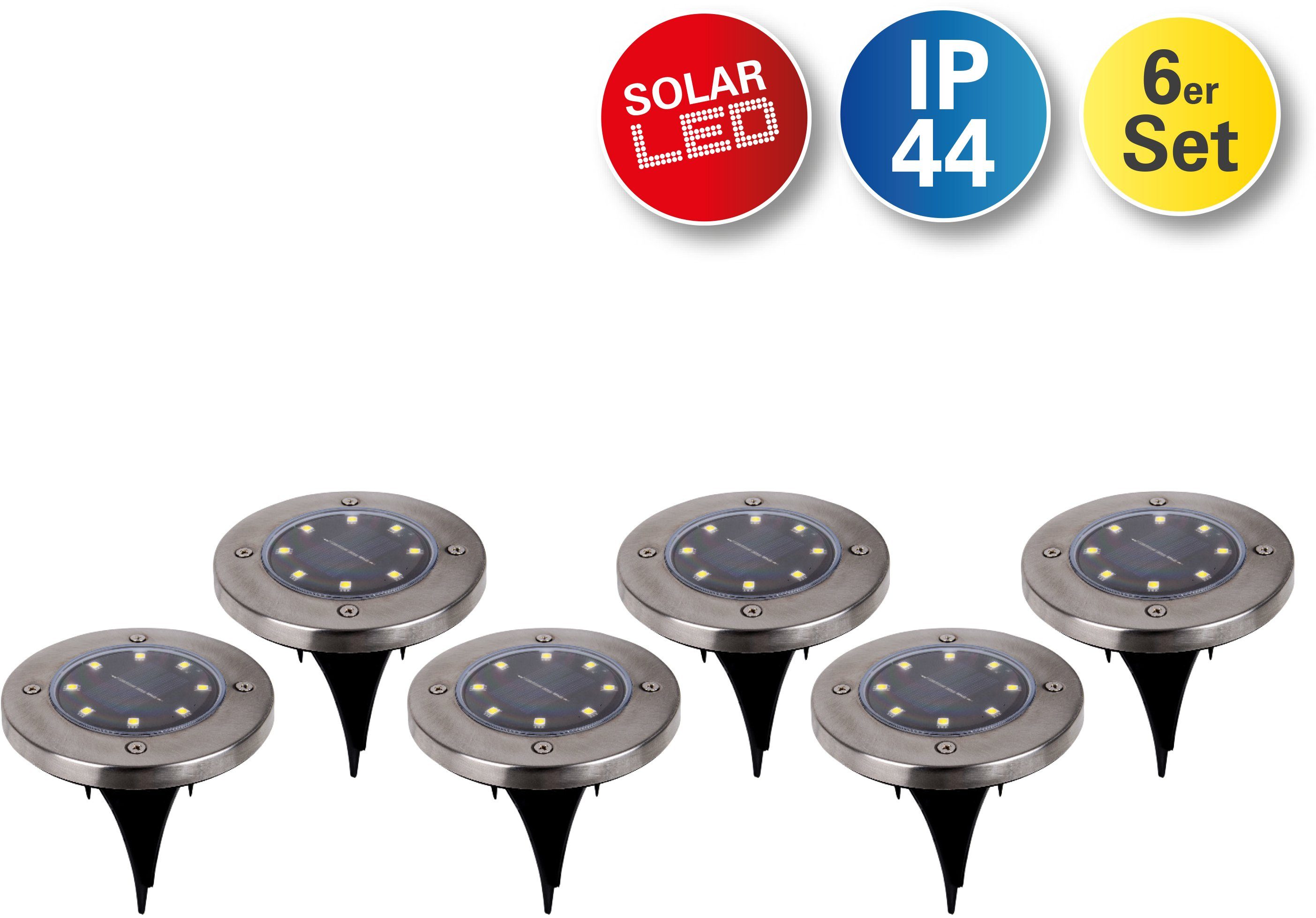 näve LED Gartenleuchte Kian, LED fest integriert, Warmweiß, LED Solar-Boden-Erdspieß, 6er Set | Solarleuchten
